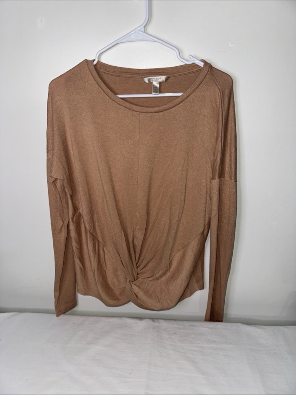 Banana Republic Luxspin Long-Sleeve Twist Front Top in Camel